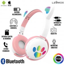 Headphone Bluetooth Gatinho LEF-1018 Lehmox - Branco